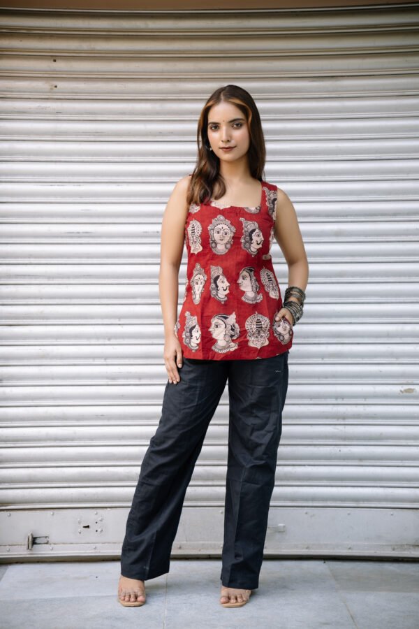 Aqua Blue Floral Block Print Strappy Peplum Top for Women